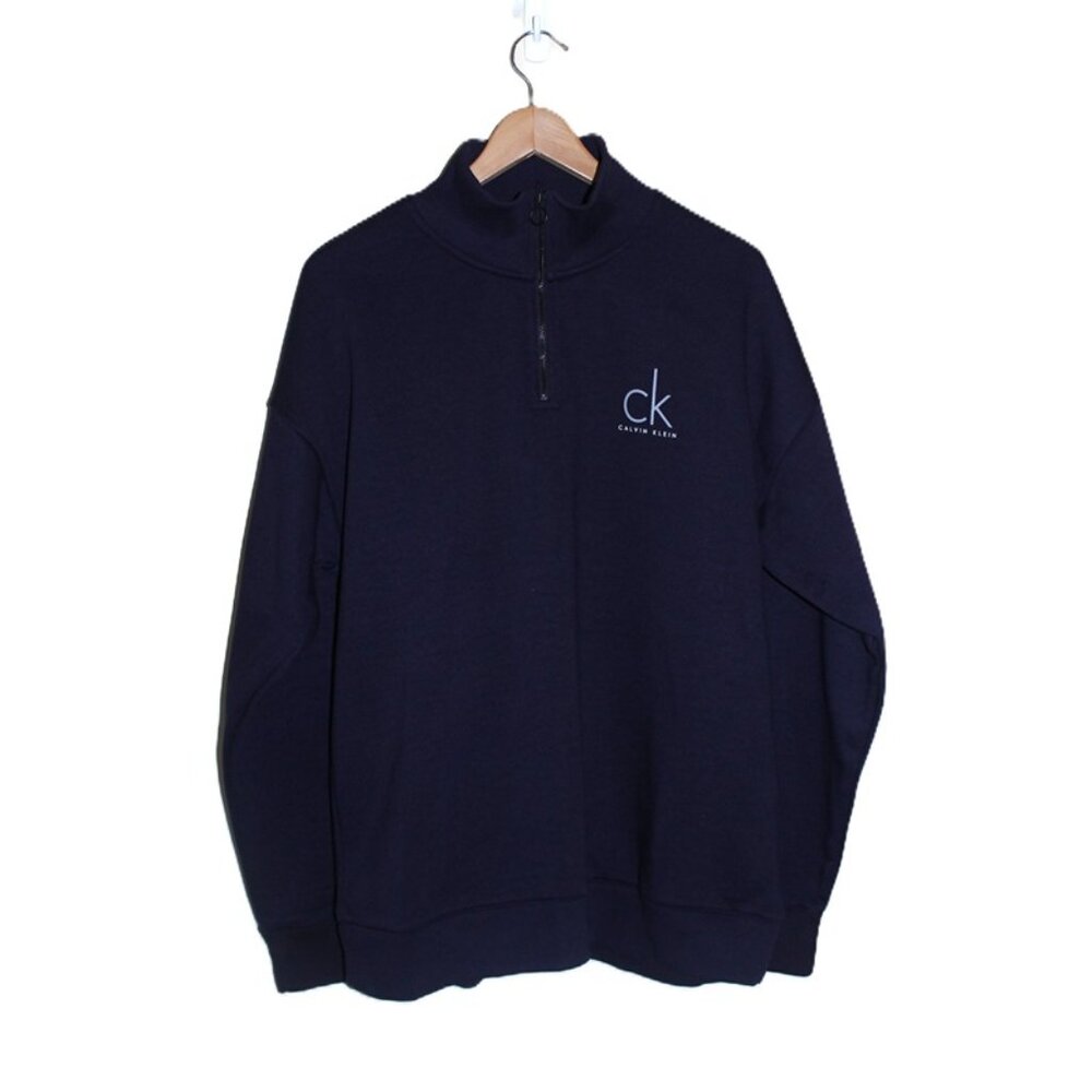 nwot CALVIN KLEIN JEANS Quarter Zip Fleece Sweatshirt in Navy - Unisex L/XL